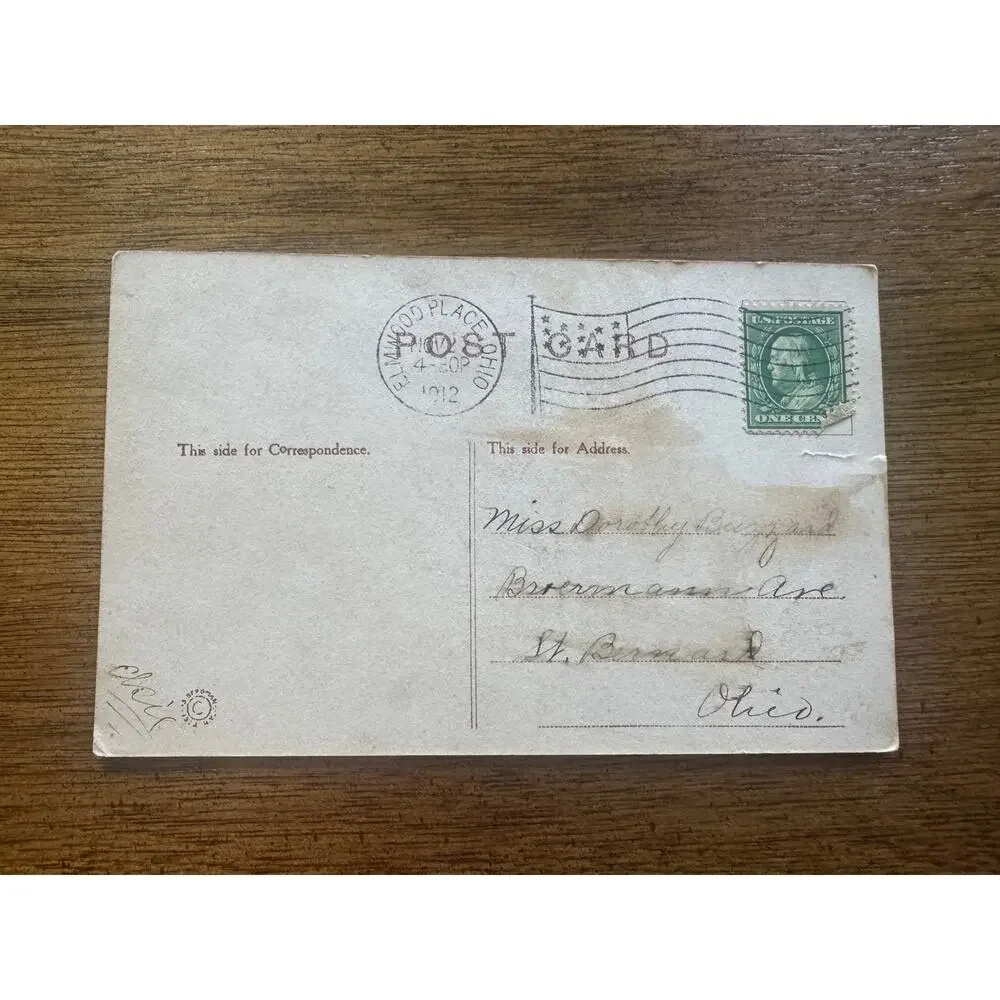 1912 Thanksgiving Postcard Girl Turkey Elmwood Place Ohio Divided Back